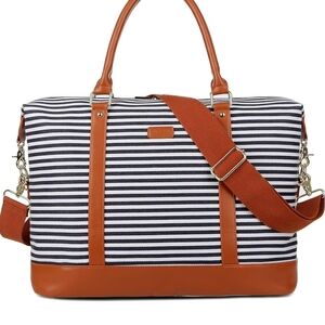 Elegant Striped Women's Duffel Bag with Tan Accents